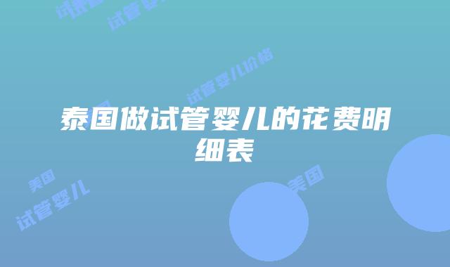 泰国做试管婴儿的花费明细表