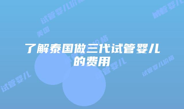了解泰国做三代试管婴儿的费用