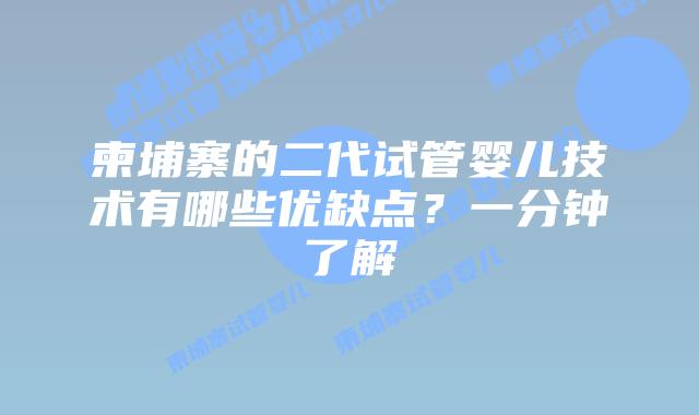 柬埔寨的二代试管婴儿技术有哪些优缺点？一分钟了解