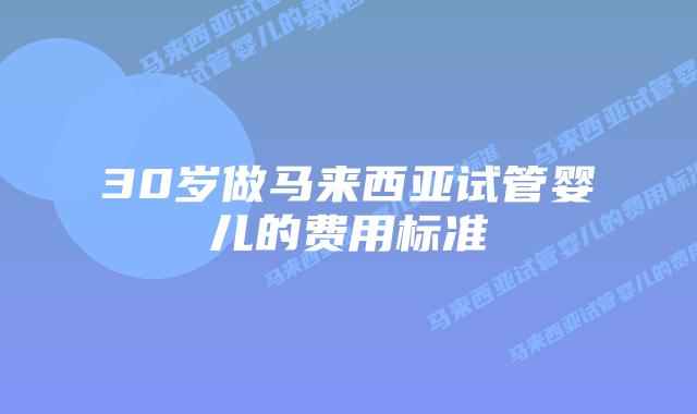 30岁做马来西亚试管婴儿的费用标准