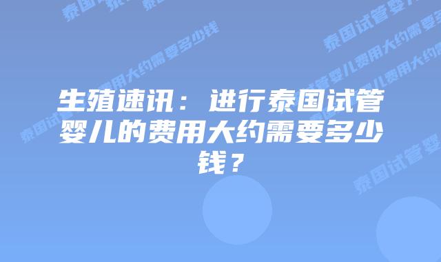 生殖速讯:进行泰国试管婴儿的费用大约需要多少钱?
