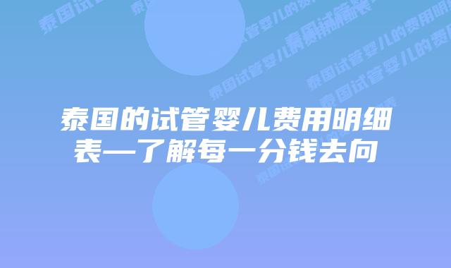 泰国的试管婴儿费用明细表—了解每一分钱去向