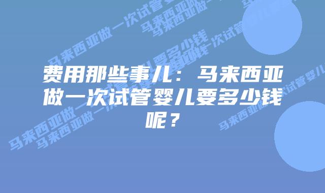 费用那些事儿:马来西亚做一次试管婴儿要多少钱呢?