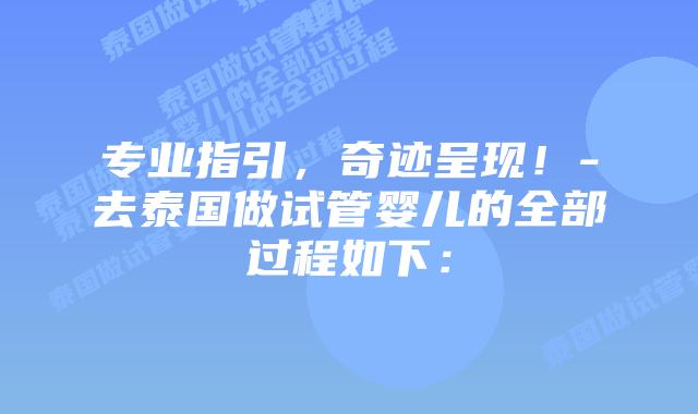 专业指引,奇迹呈现!-去泰国做试管婴儿的全部过程如下: