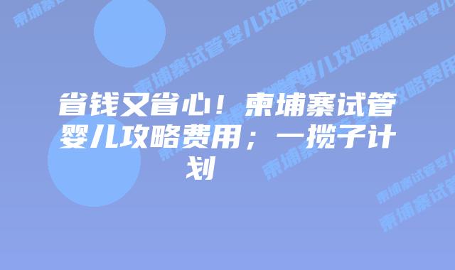 省钱又省心!柬埔寨试管婴儿攻略费用;一揽子计划