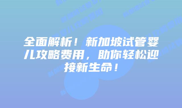 全面解析!新加坡试管婴儿攻略费用,助你轻松迎接新生命!