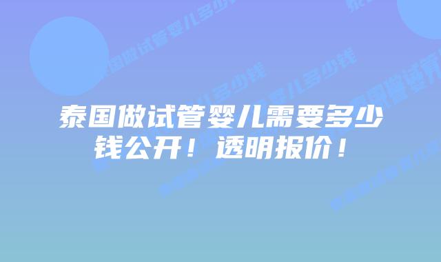 泰国做试管婴儿需要多少钱公开!透明报价!