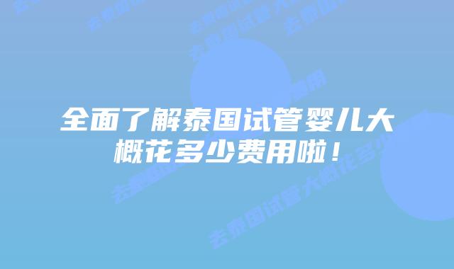 全面了解泰国试管婴儿大概花多少费用啦!