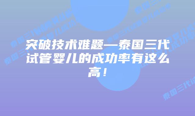 突破技术难题—泰国三代试管婴儿的成功率有这么高!
