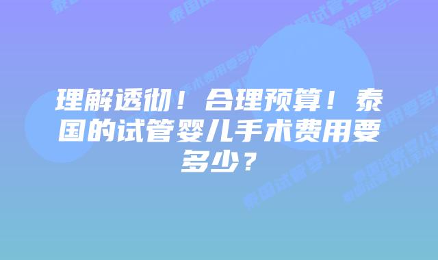 理解透彻!合理预算!泰国的试管婴儿手术费用要多少?
