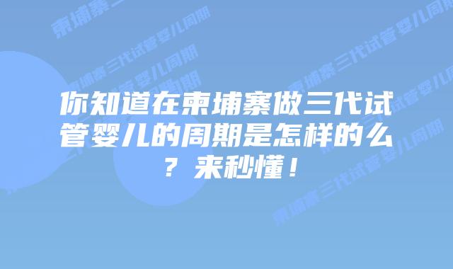 你知道在柬埔寨做三代试管婴儿的周期是怎样的么?来秒懂!