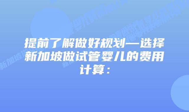 提前了解做好规划—选择新加坡做试管婴儿的费用计算: