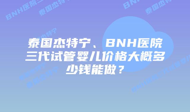 泰国杰特宁、BNH医院三代试管婴儿价格大概多少钱能做？