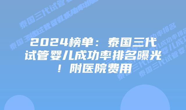 2024榜单：泰国三代试管婴儿成功率排名曝光！附医院费用