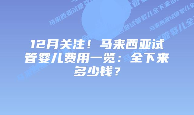 12月关注!马来西亚试管婴儿费用一览:全下来多少钱?