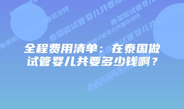 全程费用清单:在泰国做试管婴儿共要多少钱啊?