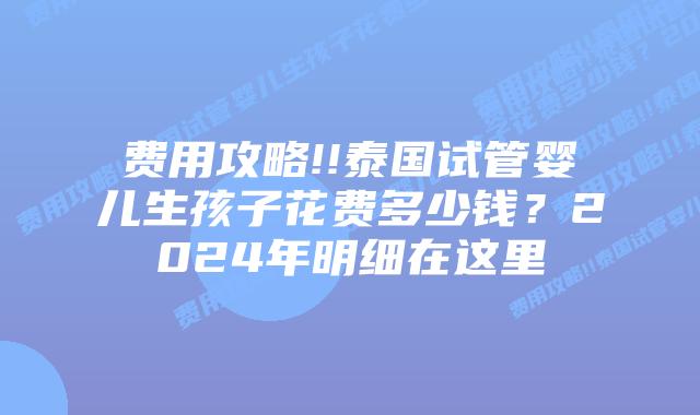 费用攻略!!泰国试管婴儿生孩子花费多少钱?2024年明细在这里