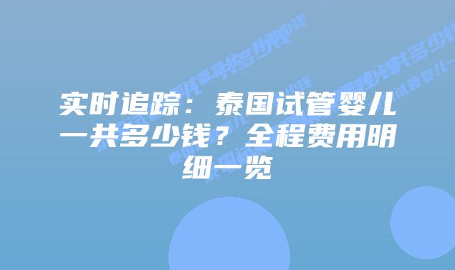 实时追踪:泰国试管婴儿一共多少钱?全程费用明细一览