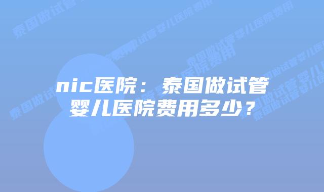 nic医院：泰国做试管婴儿医院费用多少？