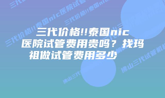 三代价格!!泰国nic医院试管费用贵吗?找玛祖做试管费用多少