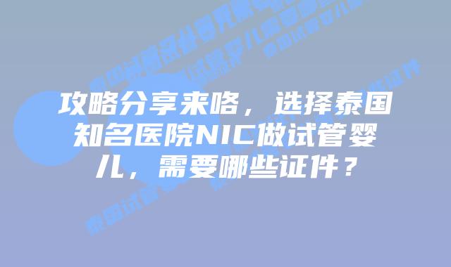 攻略分享来咯,选择泰国知名医院NIC做试管婴儿,需要哪些证件?