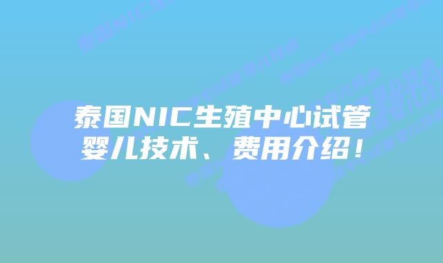 泰国NIC生殖中心试管婴儿技术、费用介绍!