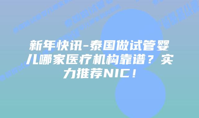 新年快讯-泰国做试管婴儿哪家医疗机构靠谱?实力推荐NIC!