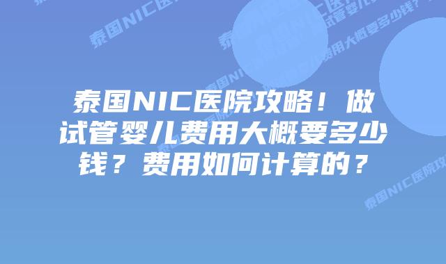 泰国NIC医院攻略!做试管婴儿费用大概要多少钱?费用如何计算的?