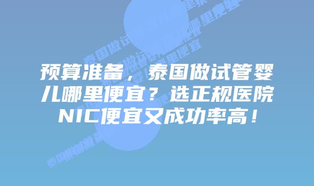 预算准备,泰国做试管婴儿哪里便宜?选正规医院NIC便宜又成功率高!