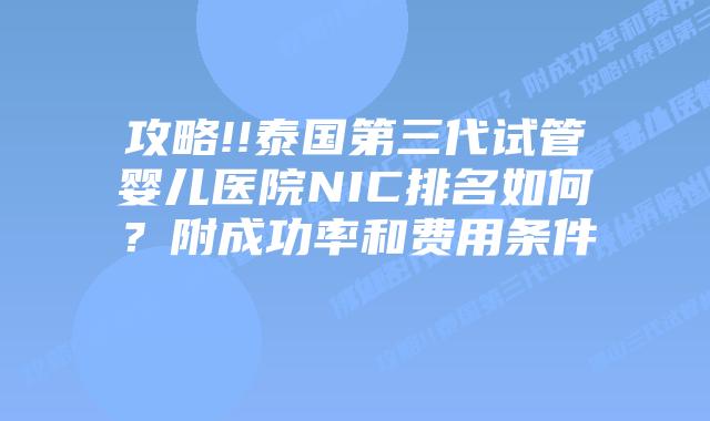 攻略!!泰国第三代试管婴儿医院NIC排名如何?附成功率和费用条件