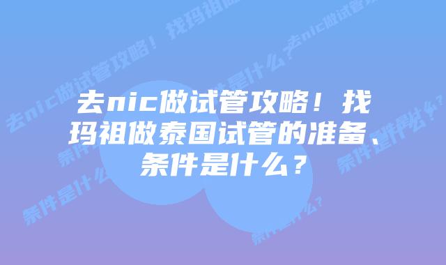 去nic做试管攻略!找玛祖做泰国试管的准备、条件是什么?