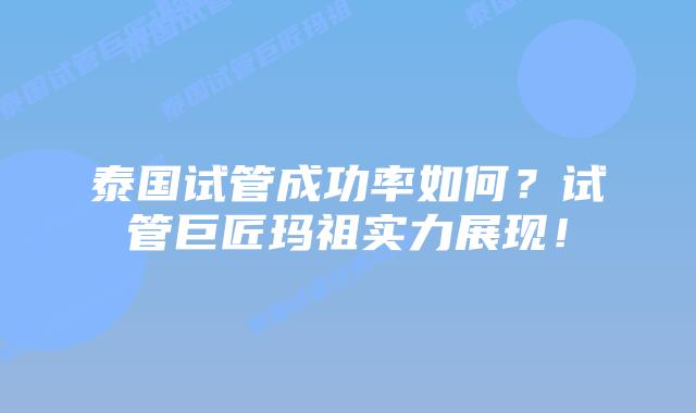 泰国试管成功率如何？试管巨匠玛祖实力展现！