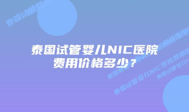 泰国试管婴儿NIC医院费用价格多少?