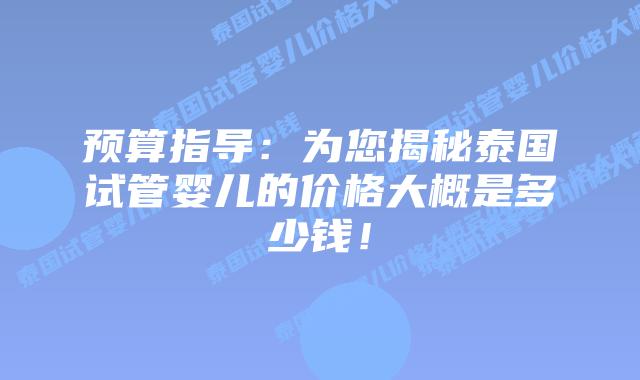 预算指导:为您揭秘泰国试管婴儿的价格大概是多少钱!