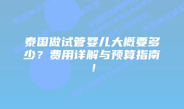 泰国做试管婴儿大概要多少?费用详解与预算指南!