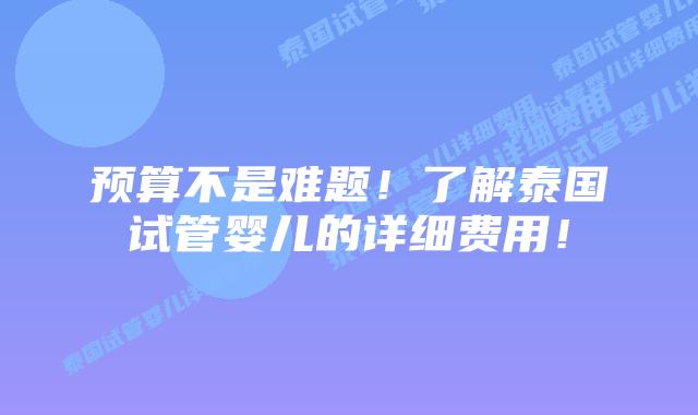 预算不是难题！了解泰国试管婴儿的详细费用！