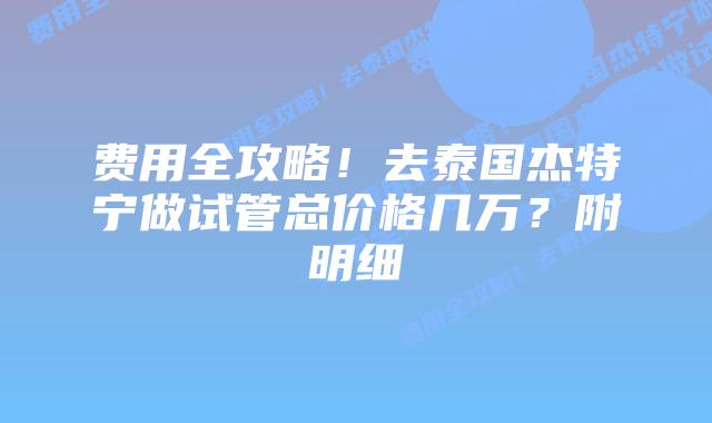 费用全攻略!去泰国杰特宁做试管总价格几万?附明细