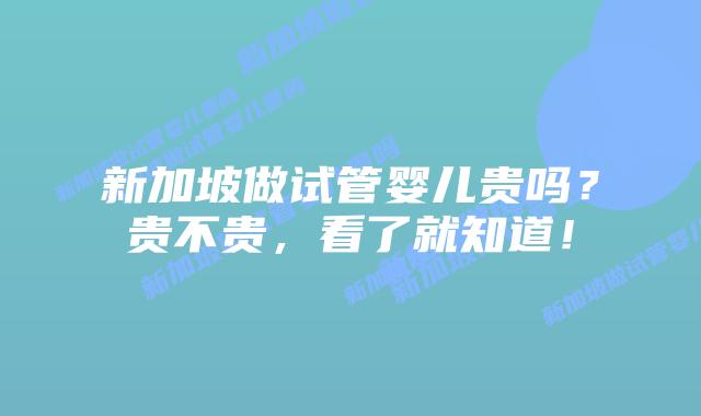 新加坡做试管婴儿贵吗?贵不贵,看了就知道!