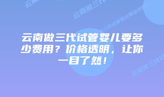 云南做三代试管婴儿要多少费用?价格透明,让你一目了然!