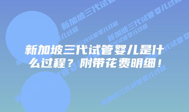 新加坡三代试管婴儿是什么过程?附带花费明细!
