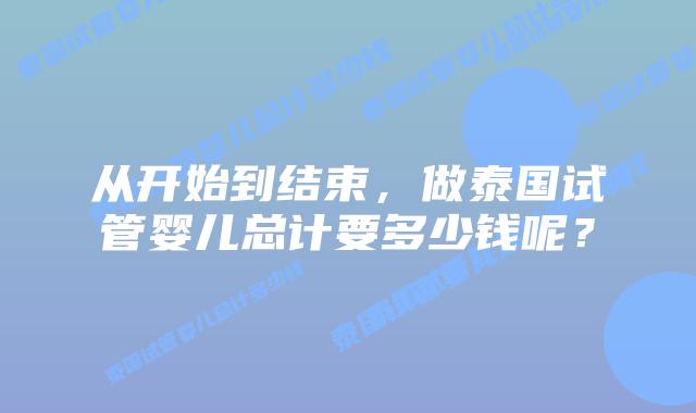 从开始到结束，做泰国试管婴儿总计要多少钱呢？