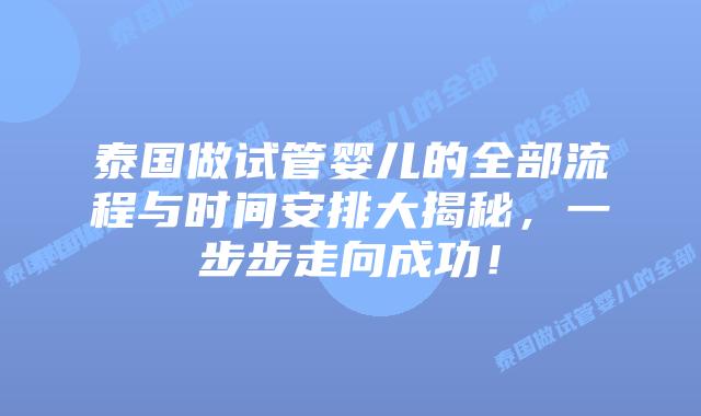 泰国做试管婴儿的全部流程与时间安排大揭秘，一步步走向成功！