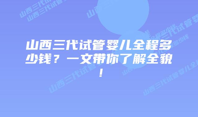 山西三代试管婴儿全程多少钱?一文带你了解全貌!