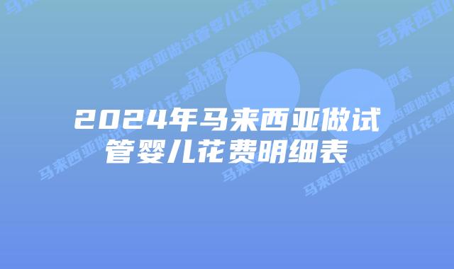 2024年马来西亚做试管婴儿花费明细表