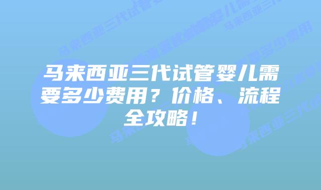 马来西亚三代试管婴儿需要多少费用?价格、流程全攻略!