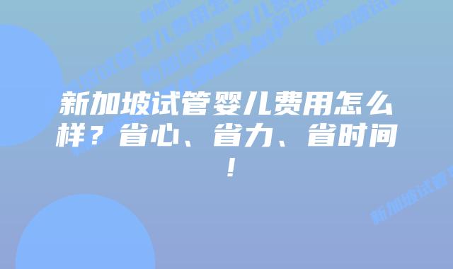 新加坡试管婴儿费用怎么样?省心、省力、省时间!