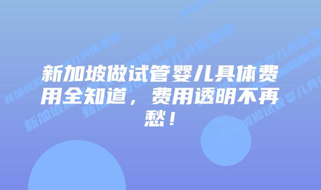 新加坡做试管婴儿具体费用全知道,费用透明不再愁!