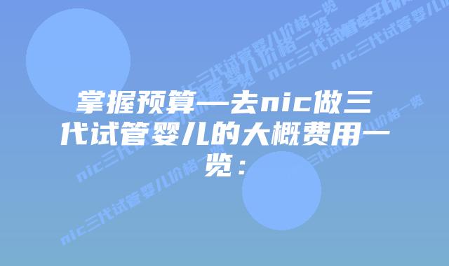 掌握预算—去nic做三代试管婴儿的大概费用一览: