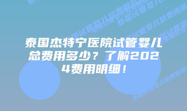 泰国杰特宁医院试管婴儿总费用多少?了解2024费用明细!