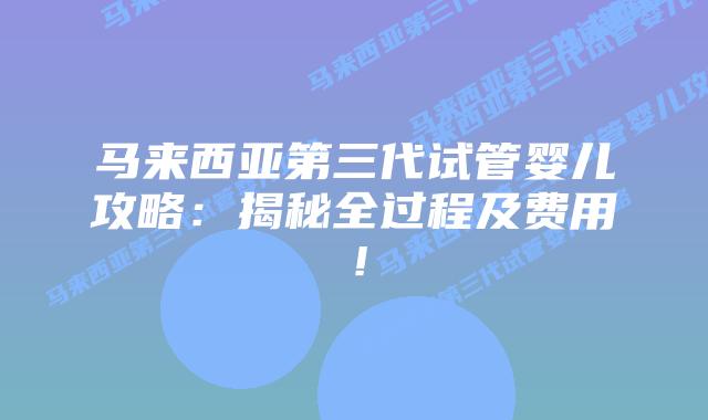 马来西亚第三代试管婴儿攻略:揭秘全过程及费用!